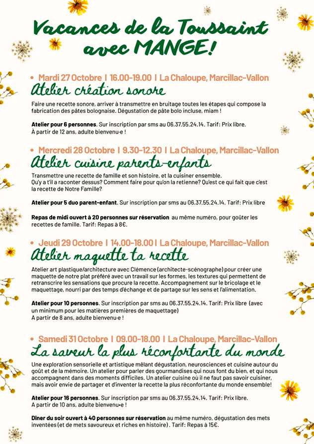 Affiche : Ateliers de la Compagnie Mange